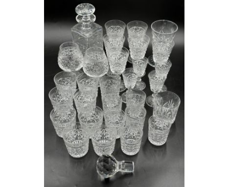 A good quality part suite of Edinburgh glass marked "Made in Edinburgh" comprising a decanter approx 22cm h, two brandy glass