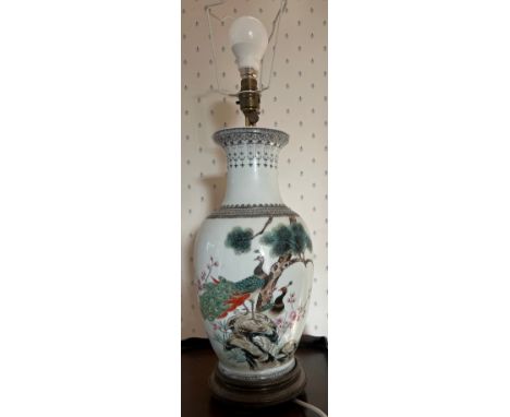 A 19thC Chinese vase converted to a table lamp. Vase height 36cms. 