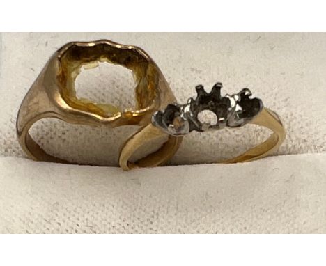 An 18 carat gold ring 1.3gm together with a 9 carat gold signet ring, 2.5gm. 