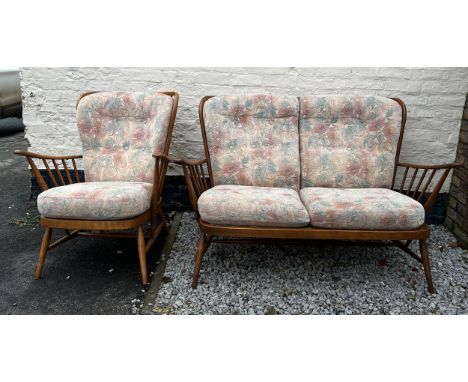 Two seater Ercol sofa and single chair, sofa 140cm w and height to back 91cm. 