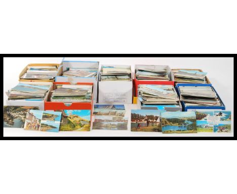 Picture Postcard accumulation in nine shoeboxes. Post WWII. All small dimension. Relatively short lived format to the 1960's 