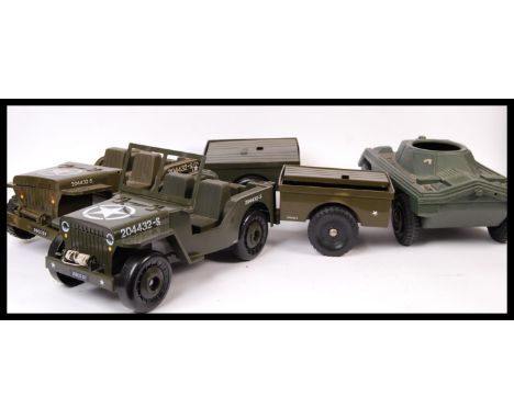 A collection of 3x retro&nbsp;cherilea Toys&nbsp;1:6 scale action figure military vehicles to include; 2x jeeps with trailers