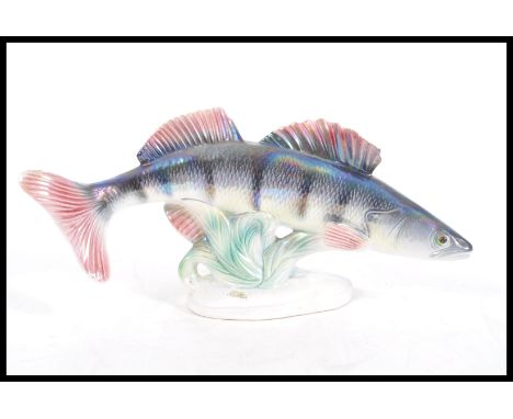 A vintage retro large 20th Century ceramic lustreware model of a fish (No 352) figure by Jema (Holland),&nbsp; impressed make