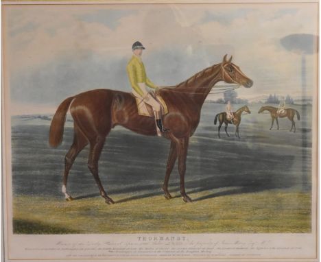 A late 19th century framed and glazed print, the champion racehorse, Thormanby. H.76x88cm 