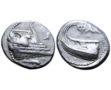 Lykia, Phaselis AR Stater. Circa 4th century BC. Prow of galley to right, fighting platform decorated with Pegasos flying rig