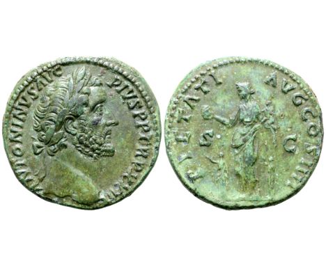 Antoninus Pius Æ Sestertius. Rome, AD 159-160. ANTONINVS AVG PIVS P P TR P XXIII, laureate head right / PIETATI AVG COS IIII,