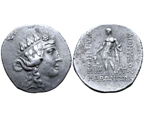 Thrace, Maroneia AR Tetradrachm. After 146 BC. Head of young Dionysos right, wearing band across the forehead and ivy wreath 