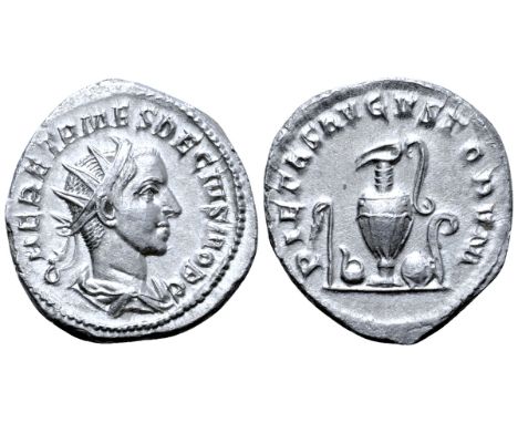 Herennius Etruscus, as Caesar, AR Antoninianus. Rome, circa AD 250-251. Q HER ETR MES DECIVS NOB C, radiate and draped bust r