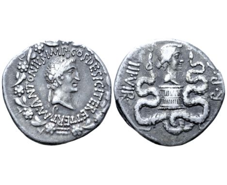 Marc Antony and Octavia AR Cistophoric Tetradrachm of Ephesus, Ionia. 39 BC. M•ANTONIVS•IMP•COS•DESIG•ITER•ET•TERT, head of A