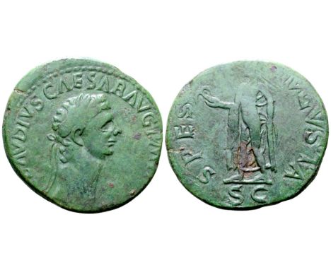 Claudius I Æ Sestertius. Rome, circa AD 41-50. [TI C]LAVDIVS CAESAR AVG P M [TR P IMP], laureate head right / SPES AVGVSTA, S
