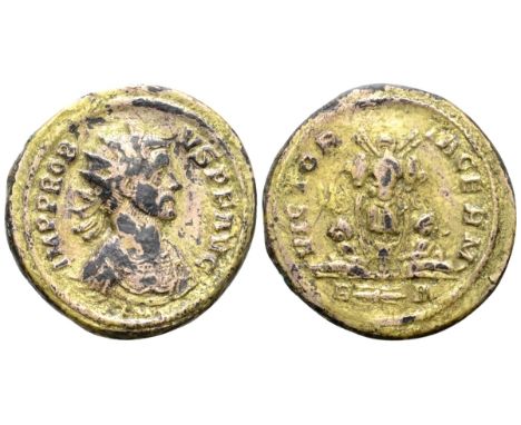 Probus Gilded Æ Aureus. Struck from Radiate dies. Rome, AD 276-282. IMP PROBVS P F AVG, radiate and draped bust right / VICTO