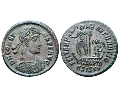 Constans Æ Centenionalis. Siscia, AD 348-350. D N CONSTANS P F AVG, laurel and rosette-diademed, draped and cuirassed bust ri