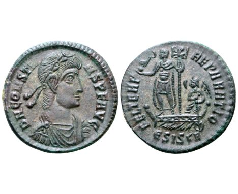 Constans Æ Centenionalis. Siscia, AD 348-350. D N CONSTANS P F AVG, laurel and rosette-diademed, draped and cuirassed bust ri