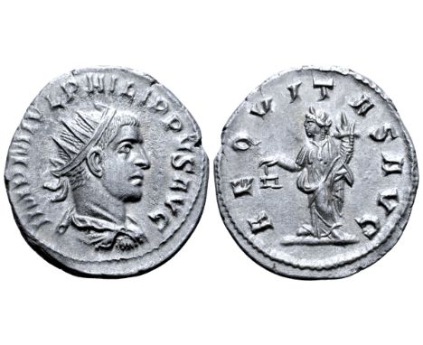 Philip II AR Antoninianus. Antioch, AD 246-249. IMP M IVL PHILIPPVS AVG, radiate, draped and cuirassed bust right / AEQVITAS 