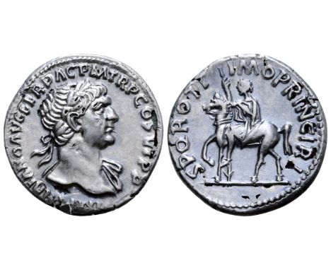 Trajan Fourrée Denarius. Rome, AD 112-113. IMP TRAIANO AVG GER DAC P M TR P COS VI P P, laureate bust right, drapery on far s