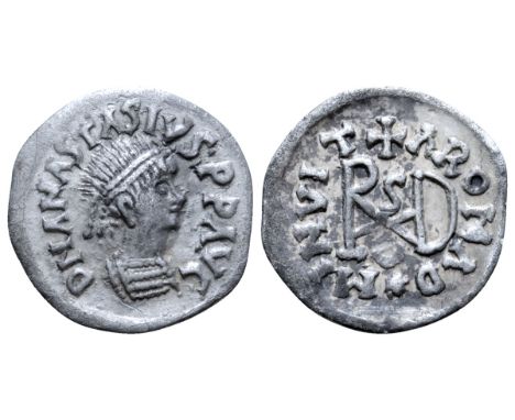 Ostrogoths, Theoderic(?) AR Quarter Siliqua. Mediolanum, AD 493-526. In the name of Anastasius I. D N ANASTASIVS P P AVG, pea