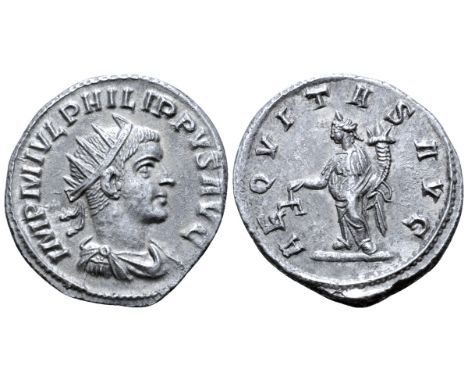 Philip II AR Antoninianus. Antioch, AD 246-249. IMP M IVL PHILIPPVS AVG, radiate, draped and cuirassed bust right / AEQVITAS 