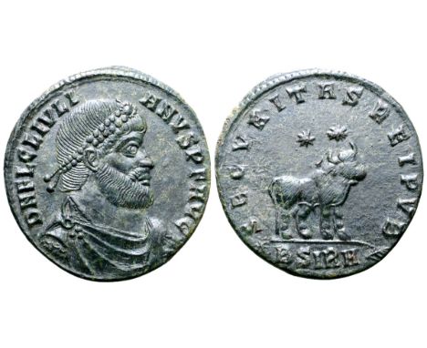 Julian II Æ Double Maiorina. Sirmium, AD 361-363. D N FL CL IVLIANVS P F AVG, pearl-diademed, draped and cuirassed bust right