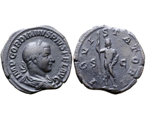 Gordian III Æ Sestertius. Rome, AD 241-243. IMP GORDIANVS PIVS FEL AVG, laureate, draped and cuirassed bust right / IOVI STAT