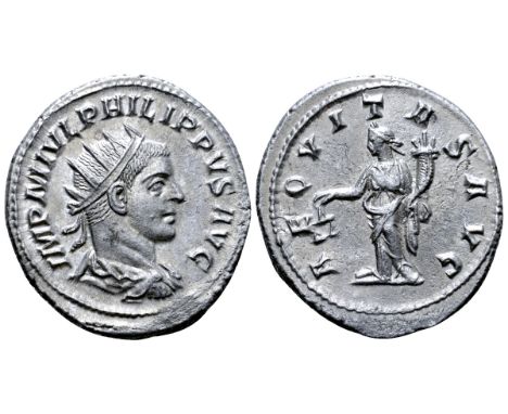 Philip II AR Antoninianus. Antioch, AD 246-249. IMP M IVL PHILIPPVS AVG, radiate, draped and cuirassed bust right / AEQVITAS 