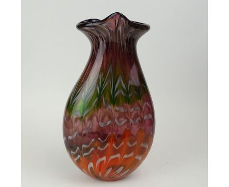 Vintage Art Glass Vase. Possibly Murano. Multi-colored with metallic flakes. Unsigned. Good condition. Measures 15-1/4" H. Sh