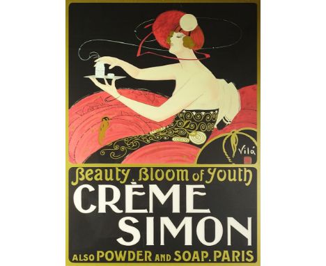after: Emilio Vila (1887-1967) color lithograph, Beauty Bloom of Youth Crème Simon. Signed within plate. Good condition. Meas