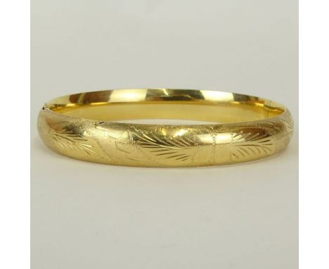 Lady's Vintage 14 Karat Yellow Gold Bangle Bracelet. Unsigned. Surface wear from normal use otherwise good condition. Measure