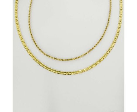 Two (2) Vintage Delicate 14 Karat Yellow Gold Necklaces. Signed. Good condition. Longer measures 24-1/2 inches long. Approx. 