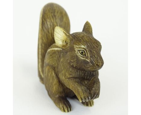 19th Century Japanese Carved Netsuke Depicting a Squirrel. Signed with artist's signature Gyoku Shi (1801-1868). Good conditi