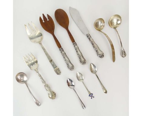 Lot of Eleven (11) Vintage Sterling Silver Flatware Items. Includes Birks Sterling Fork, Cake Knife, Small Ladle and Salad se