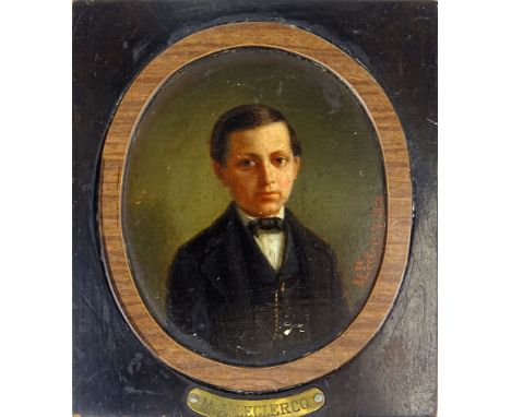 M. Leclercq (19th C) possibly Belgian. Oil on wood "Portrait of a Boy". Signed M Leclercq, Dated 1866. Minor losses and wear.