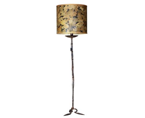 19th Century Wrought Iron Floor Lamp. Unsigned. Good condition. Measures 60 inches tall (plus shade). We will not ship this i