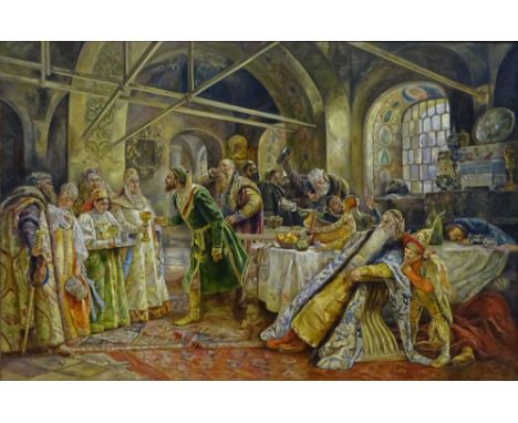 after: Konstantin Egorovich Makovsky, Russian (1839-1915) oil on canvas laid on panel, Interior Scene. Bears signature lower 