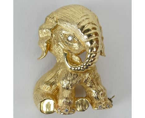 Lady's Vintage 14 Karat Rose Gold Elephant Pendant Brooch with Diamond Eye. Unsigned. Good condition. Measures 1-1/2 inches t