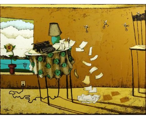 after: Rene Magritte, Belgian (1898-1967) Color Lithograph "Typewriter". Signed Lower Right. Numbered 247/300 Lower Left. Goo