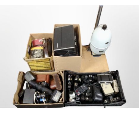 A Gnome Beta II photographic enlarger, together with a quantity of vintage cameras including Nikon, Minolta, various camera a