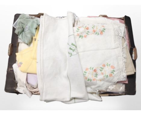 A box of assorted vintage linen.