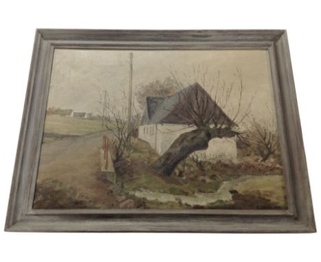 K Jensen : A Danish village, oil on canvas, dated 1948, 63 cm x 45 cm 