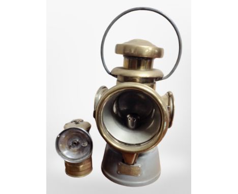 A Lucas No 432 'King of the Road' carriage lamp, with hoop handle, height 31cm, together with a Premier bicycle lamp