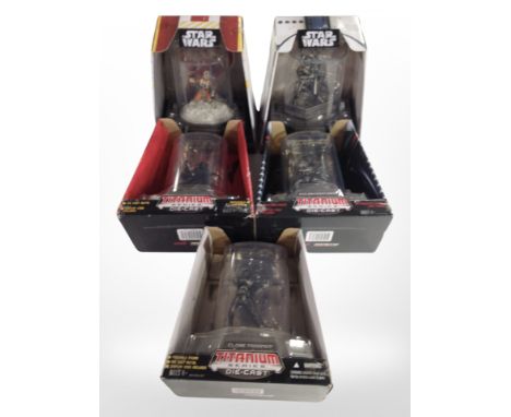 Five Hasbro Titanium Series diecast Star Wars figurines, boxed.