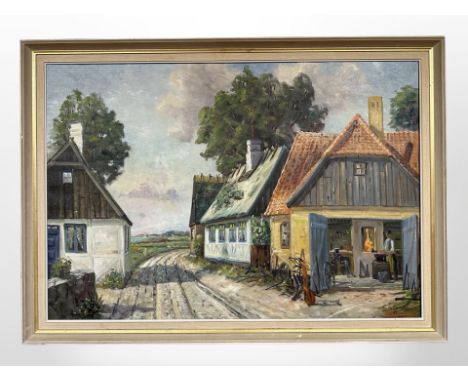 K Werner : A blacksmith's forge, oil on canvas, 96cm x 66cm.
