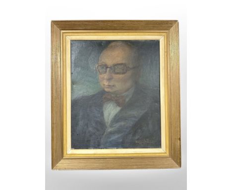 Danish school : Portrait of a gentleman wearing glasses, oil on canvas, 28cm x 34cm.