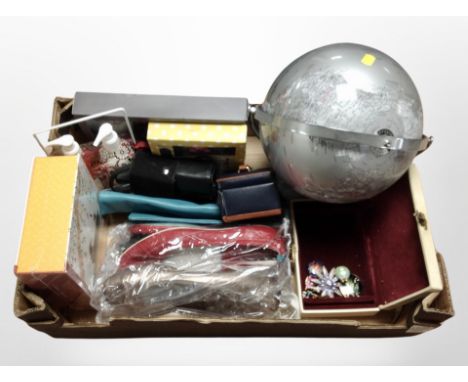 A box containing globe, cosmetic gift sets, ladies' shoes, box set of classic stories, etc.