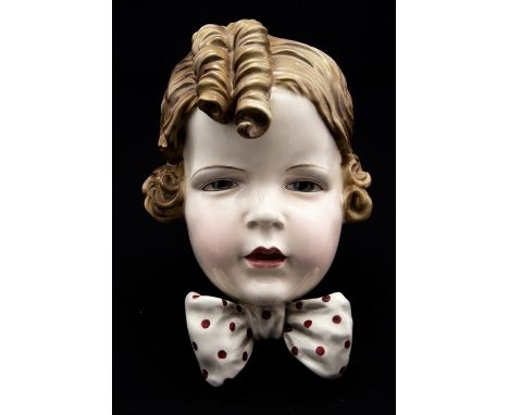 Rare* Goldscheider Austrian "Shirley Temple" Wall Mask c.1920-30.Marked Goldscheider, 7707, Made in Austria on reverse.* Not 