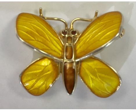 Einar Modhl - a Norwegian silver gilt and yellow enamel butterfly brooch, approx 2.5cm wide, gross weight 5.3gms