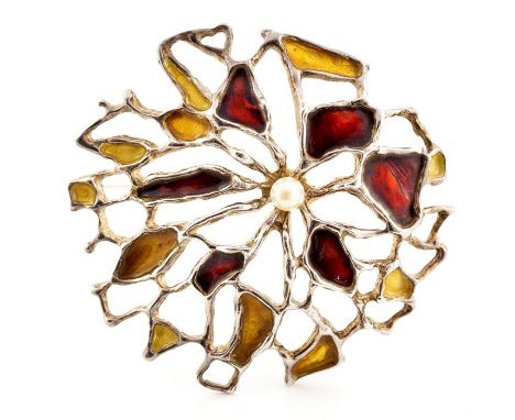 Karl Jorgen Ottersen for David Andersen - a silver and enamel free form openwork brooch. Can also be converted to pendant, ap
