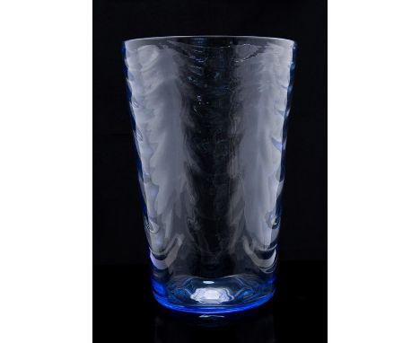 Whitefriars sapphire wave ribbed vase c.1940. Patt 8473.