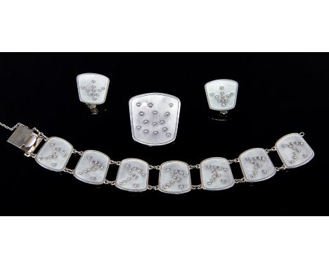 Knut Andreas Rasmussen - a Norwegian modernist silver suite, comprising earrings, brooch and bracelet, all applied with beads