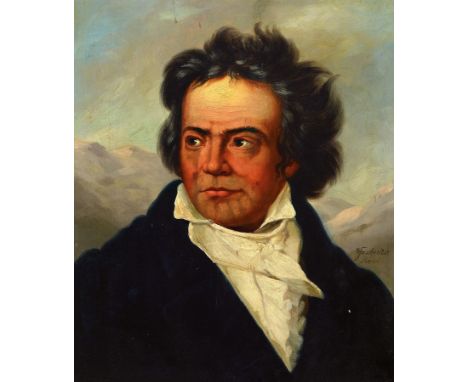 Willy Fassbender, geb. 1873,  Porträt des Ludwig van Beethoven, Öl/Holz, seitlich rechts signiert, ca. 45x40cm, R. mit Schild