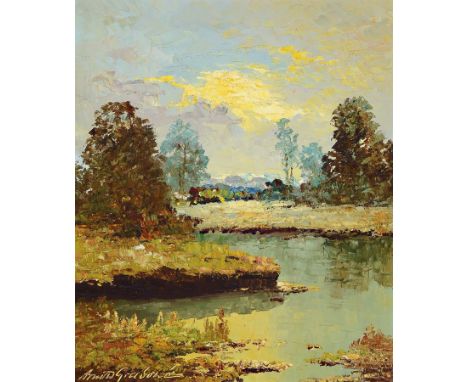 Arnold Graboné, 1896 München-1982 Starnberg,  Föhnabend im Moos bei Murnau, so rückseitig betitelt, Öl/Lwd, links unten signi